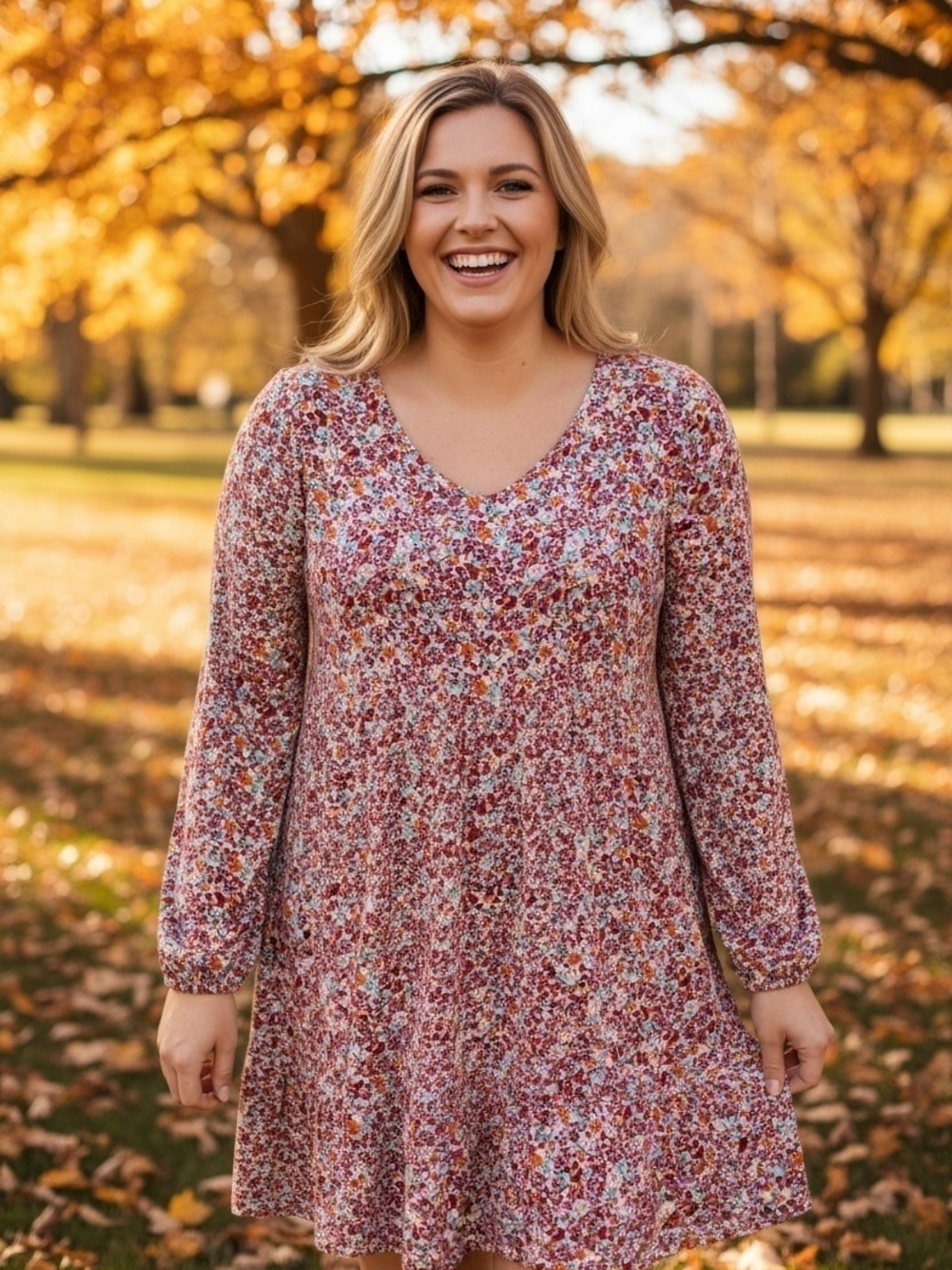 Torrid Mauve Floral V-Neck Long Sleeve Dress Size 0 L